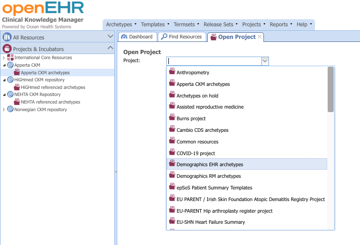 Open Project Drop Down