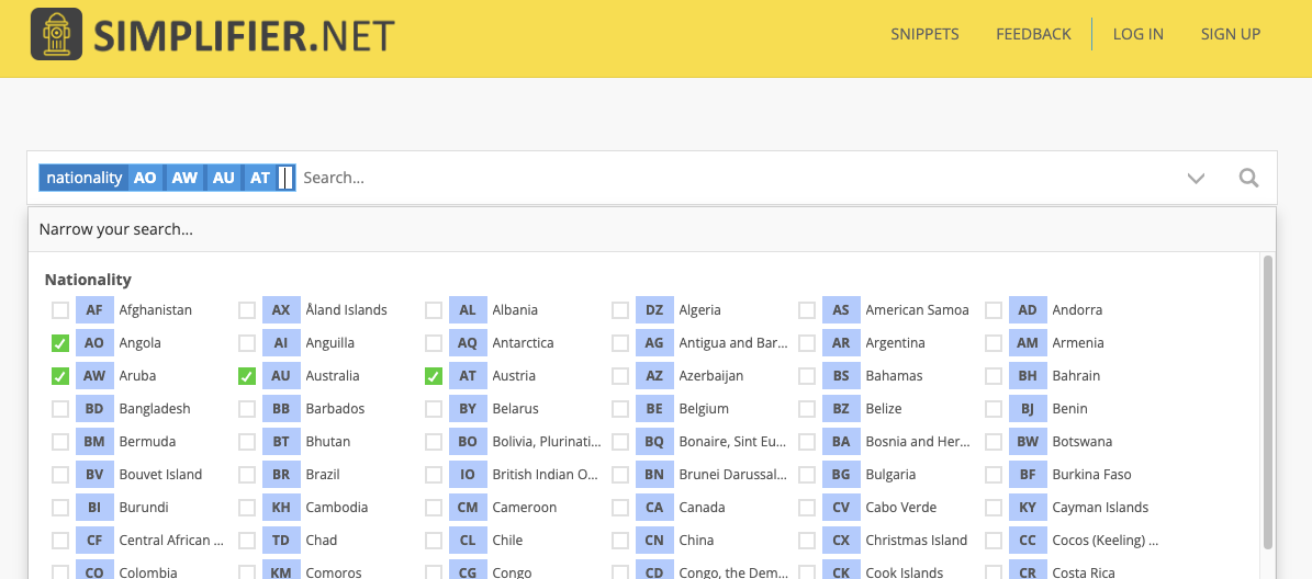 simplifier.net search using nationality