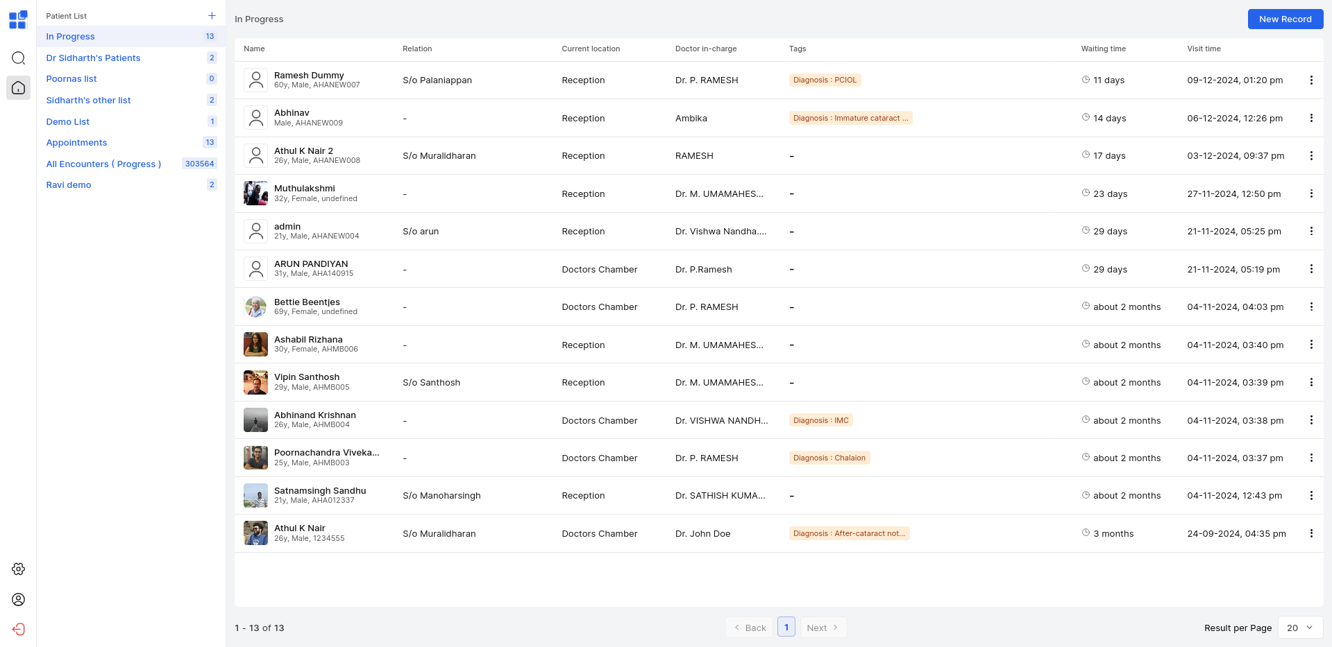 Patient list in Medblocks EMR